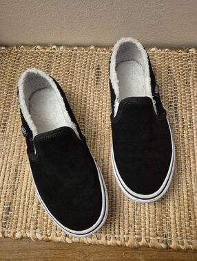Vans Slip-On Sherpa-Lined Black Suede Sneakers